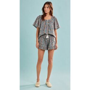 Roller Rabbit Tuckernuck Cotton Block Print Tassel Blouse & Ruffle Shorts Matchi